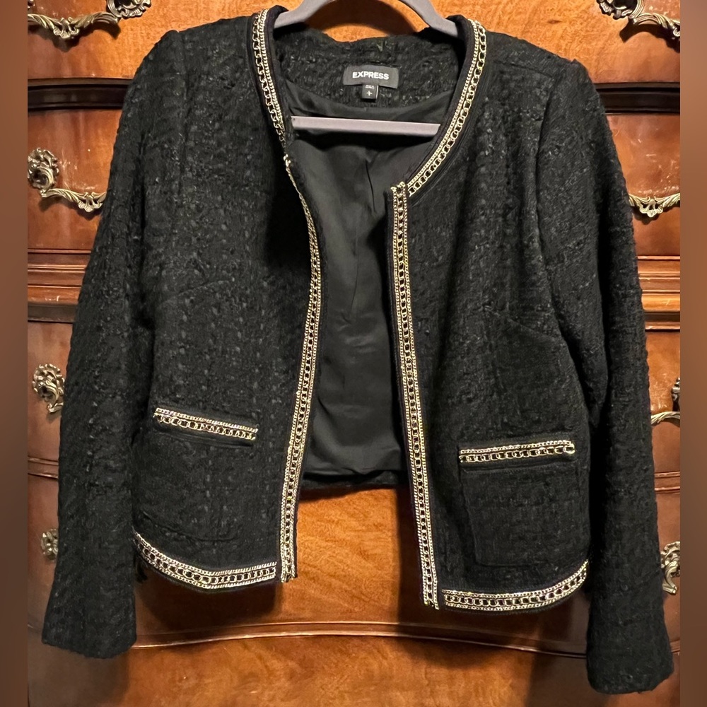 Express Tweed Blazer with Gold Detailing
